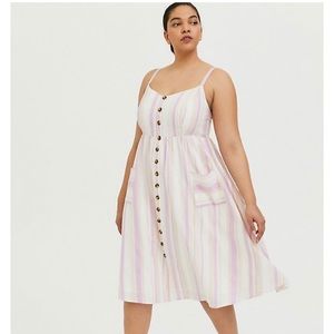 Torrid PLUS MULTI STRIPE LINEN BUTTON MIDI DRESS